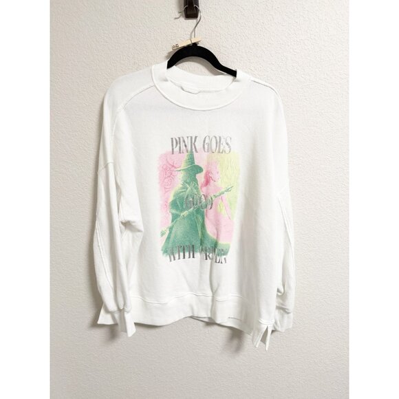 Aerie x Wicked Big Chill Crew Sweatshirt Pink Goes Good With Green White Medium - Picture 2 of 10